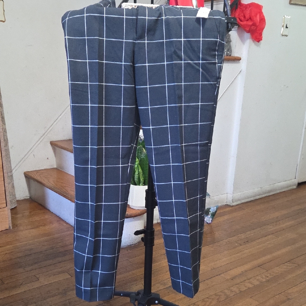 Women, Windowpane Dress Pants - Black with White Grid